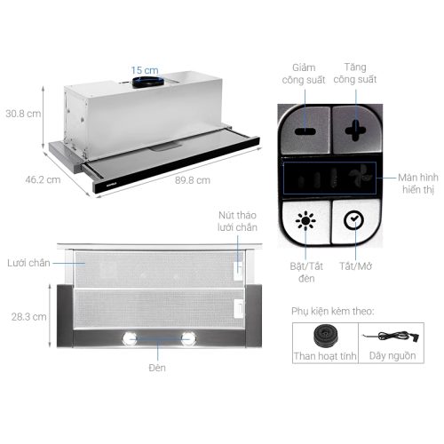 Hafele HH-TG90E 539.81.075 Máy Hút Mùi Áp Tường – Kích Thước 90cm, Hút Khử Hiệu Quả, Dễ Vệ Sinh