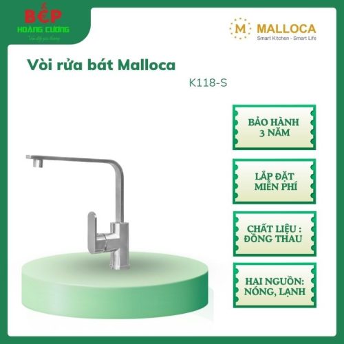 Malloca K118-S – Vòi rửa chén nóng lạnh – Inox 304 cao cấp – Bộ lọc tạo bọt, chống văng nước