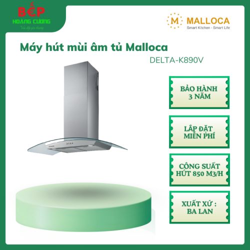 Máy khử mùi áp tường Malloca DELTA-K890V – Công suất hút 850 m³h – 3 tốc độ hút – Thiết kế inox kính sang trọng