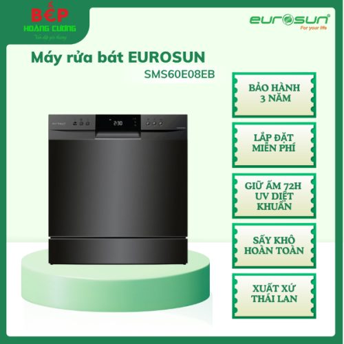 Máy rửa bát Eurosun SMS60E08EB, màu đen, 8-10 bộ, xuất xứ Thái Lan