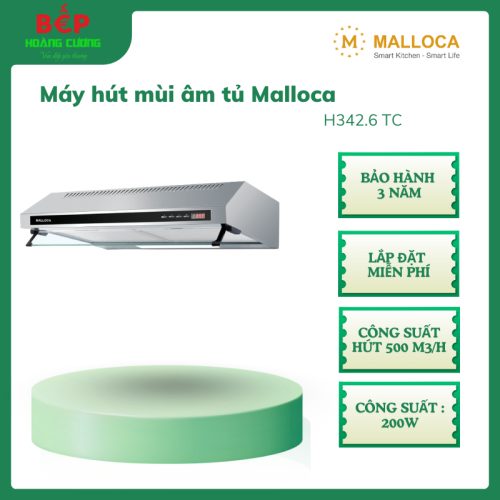 MALLOCA H342.6 TC – Máy hút khói khử mùi, inox kính đen, công suất 200W, độ ồn <59dB