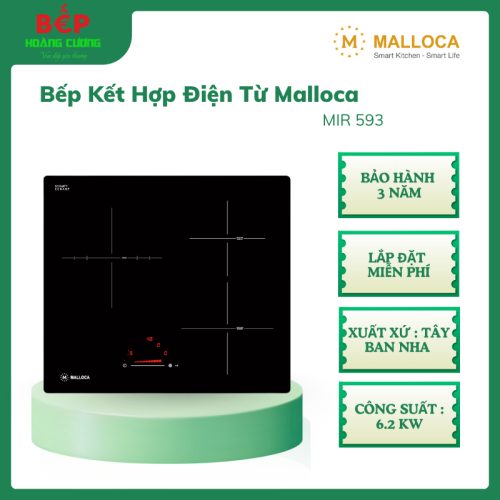 Bếp Malloca MIR 593 – Kính âm, kết hợp điện từ 3 vùng nấu, thiết kế sang trọng, điều khiển trượt