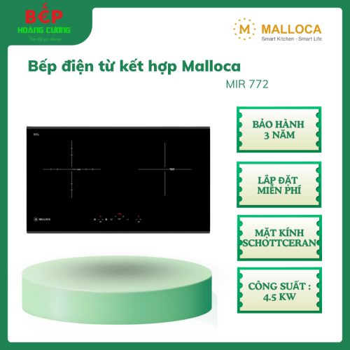 Malloca – Bếp điện từ kết hợp MIR 772, 2 vùng nấu, mặt kính Schott Ceran cao cấp, tiết kiệm điện