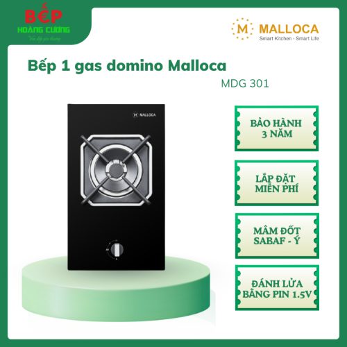 Malloca MDG 301 – Bếp gas âm 1 vùng nấu – Thiết kế Domino – Mặt kính cường lực – Mâm đốt Sabaf - CHB