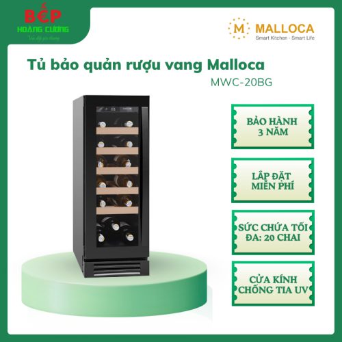 Tủ Rượu Vang Malloca MWC-20BG – Dung Tích 50L, Cảm Ứng, Lọc Than, Gỗ Sồi, Dùng Âm Tủ/Độc Lập