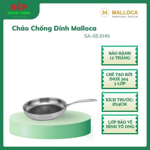 Malloca SA-05 EHN – Chảo không dính inox 304 – 3 lớp dẫn nhiệt – Bề mặt tổ ong siêu bền