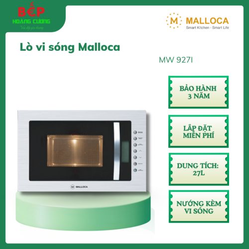 Malloca MW-927I – Lò Vi Sóng 27L, 5 Mức Công Suất, Inox, Hẹn Giờ, LED, Chức Năng Vi Sóng, An Toàn