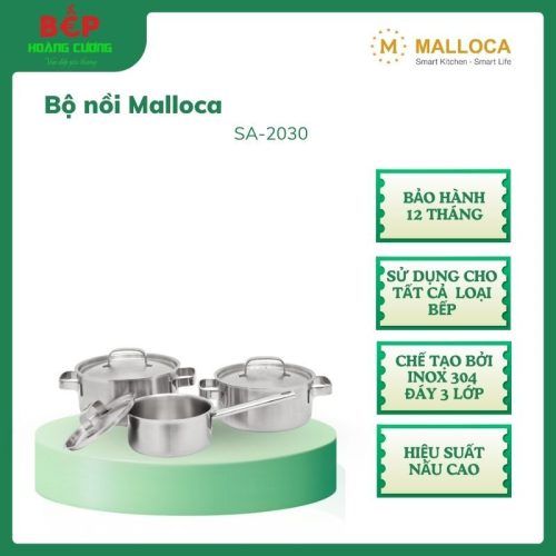 Malloca Bộ Nồi 6 Món SA-2030 - Chất liệu inox304, đáy nồi dày 3 lớp, Dẫn Nhiệt Nhanh