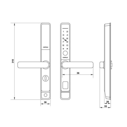 Hafele Khóa Cửa Điện Tử DL6600 912.20.145 – Cửa Nhôm – Kết Nối App – Màu Đen Sang Trọng 11 Kích thước khóa điện tử cửa nhôm DL6600 Hafele 912.20.145