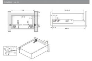 Kích thước của Ray âm EPC EVO Hafele nhấn mở toàn phần 433.32.172