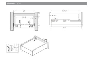 Kích thước của Ray âm EPC EVO Hafele nhấn mở toàn phần 433.32.173