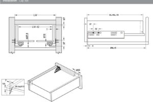 Kích thước của Ray âm EPC EVO Hafele nhấn mở toàn phần 433.32.174
