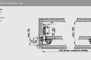 Kích thước của Ray hộp Alto-S, chiều cao 80mm Hafele 552.35.365