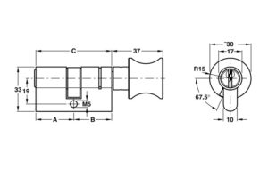Kích thước của Ruột khóa 1 đầu chìa, 1 đầu vặn, 101, mm đồng thau Hafele 916.64.936