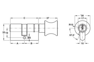 Kích thước của Ruột khóa 1 đầu chìa, 1 đầu vặn Hafele 916.96.317, 71mm đồng thau