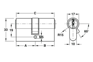 Kích thước của Ruột khóa 2 đầu chìa Hafele 916.63.900, 61, mm đồng thau