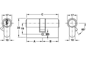 Kích thước của Ruột khóa cho ban công Hafele 916.96.017, 70mm đồng thau