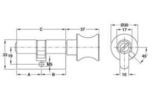 Kích thước của Ruột khóa cho cửa phòng vệ sinh Hafele 916.08.323, 63mm đồng thau