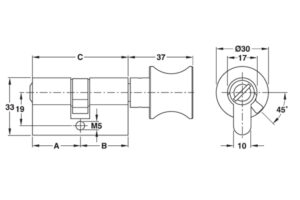 Kích thước của Ruột khóa cho cửa phòng vệ sinh Hafele 916.08.526, 81mm đồng thau