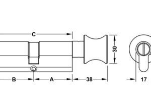 Kích thước của Ruột khóa cho cửa phòng vệ sinh Hafele 916.64.292, 66, mm đồng thau