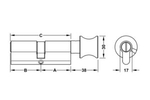 Kích thước của Ruột khóa cho cửa phòng vệ sinh, 81, mm đồng thau Hafele 916.64.948