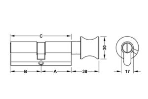 Kích thước của Ruột khóa cho cửa phòng vệ sinh, 91, mm đồng thau Hafele 916.64.952