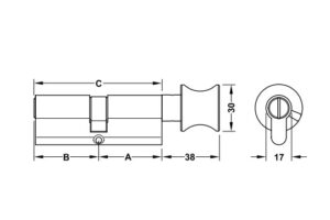 Kích thước của Ruột khóa cho cửa phòng vệ sinh, 101, mm đồng thau Hafele 916.64.956