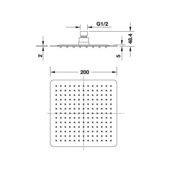 Kích thước của Sen đầu vuông Hafele UltraSlim 300 x 300mm MS: 485.60.306