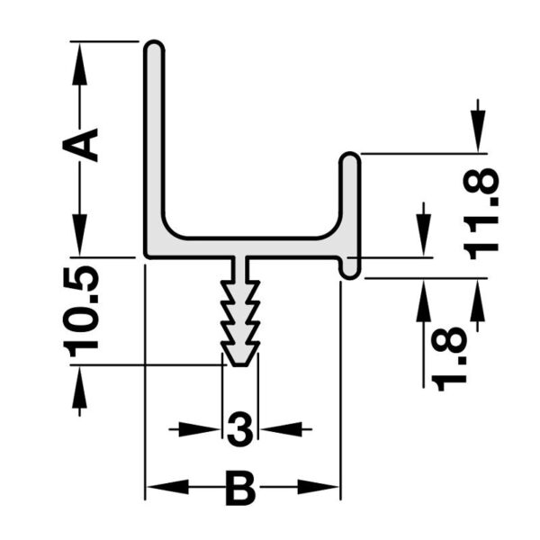 Kích thước của Tay nắm dạng thanh nhôm 3000mm Hafele 126.21.103