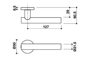 Kích thước của Tay nắm gạt có nắp che TW Hafele 905.99.541