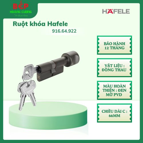 Hafele 916.64.922 ruột khóa 1 đầu vặn 1 đầu chìa, đồng thau PVD đen mờ