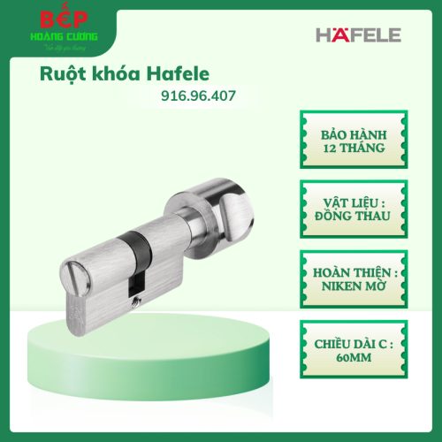 Ruột khóa 916.96.407 Hafele 60mm cho cửa nhà tắm, đồng thau cao cấp, chống cạy khoan, lắp đặt dễ.