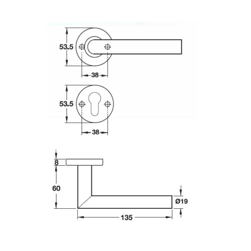 Hafele tay nắm gạt 903.92.556 cửa phòng - thiết kế inox mờ, chống cháy, vận hành êm, dễ lắp đặt 9 Kích thước của Tay nắm gạt cửa phòng Hafele 903.92.556
