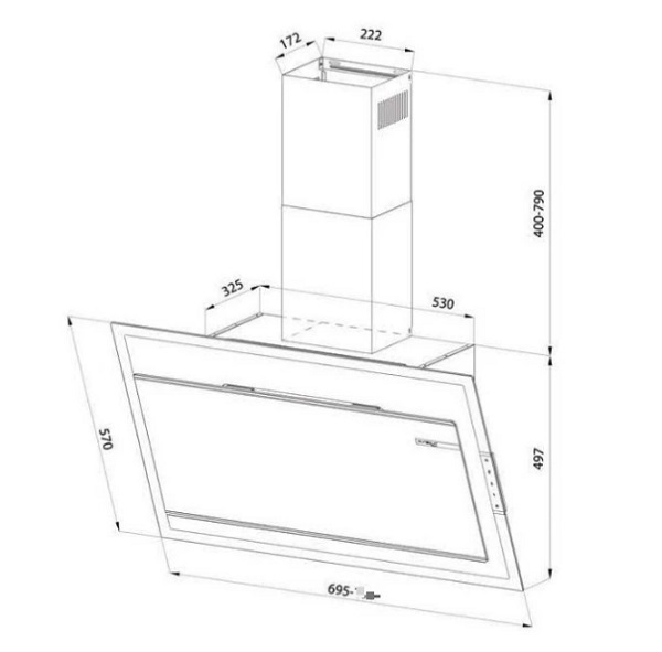 kích thước của máy hút mùi áp tường tuần hoàn Eurosun EH-70CN78B