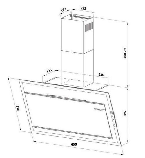 Kích thước của máy hút mùi áp tường tuần hoàn Eurosun EH-70CN78W