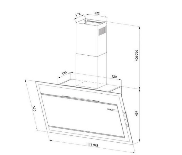 Kích thước của máy hút mùi áp tường tuần hoàn Eurosun EH-90CN78W