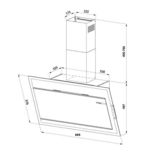 Kích thước của máy hút mùi áp tường tuần hoàn Eurosun EH-70CN78W