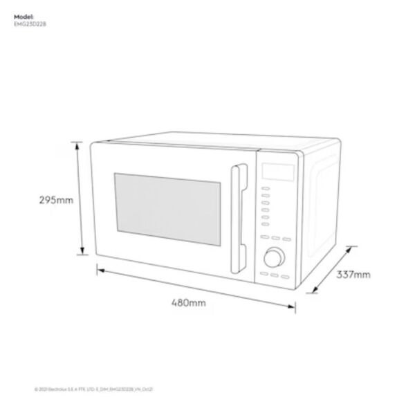 Kích thước lò vi sóng mini có nướng đối lưu 23L Electrolux EMG23D22B