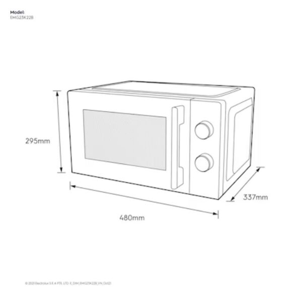 Kích thước lò vi sóng mini có nướng đối lưu 23L Electrolux EMG23K22B