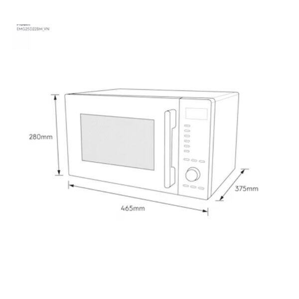 Kích thước lò vi sóng mini có nướng đối lưu 25L Electrolux EMG25D22BM