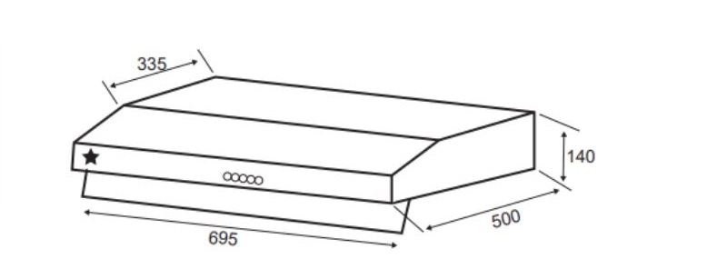 Kích thước máy hút mùi âm tủ Pramie CL9S - 700 Pro