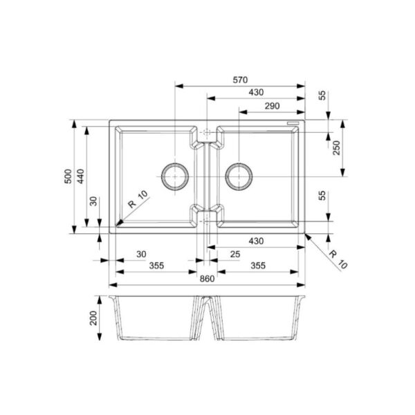 Thiết kế của chậu rửa bát 2 hố Reginox AMSTERDAM 20 HMH.R31025