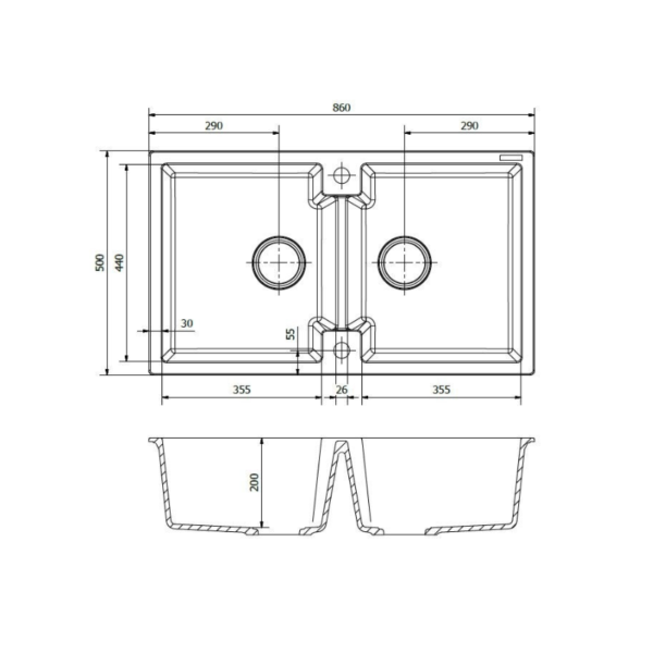Thiết kế của chậu rửa bát 2 hố Reginox AMSTERDAM 20 HMH.R31001