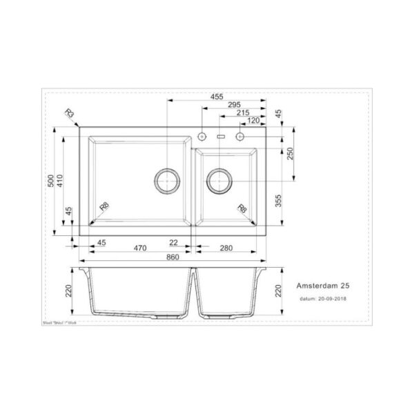 Thiết kế của chậu rửa bát 2 hố Reginox AMSTERDAM 25 HMH.R31087