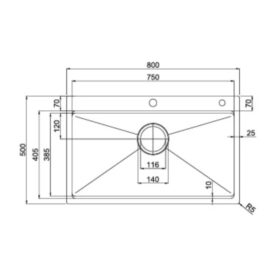 Kích thước chậu rửa bát inox 1 hố Paul Schmitt PA 8050-TD 