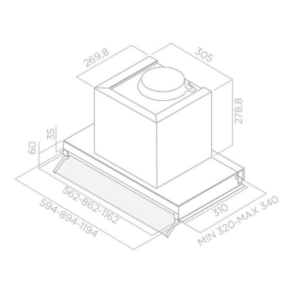 Kích thước máy hút mùi âm tủ Elica PRF0114760