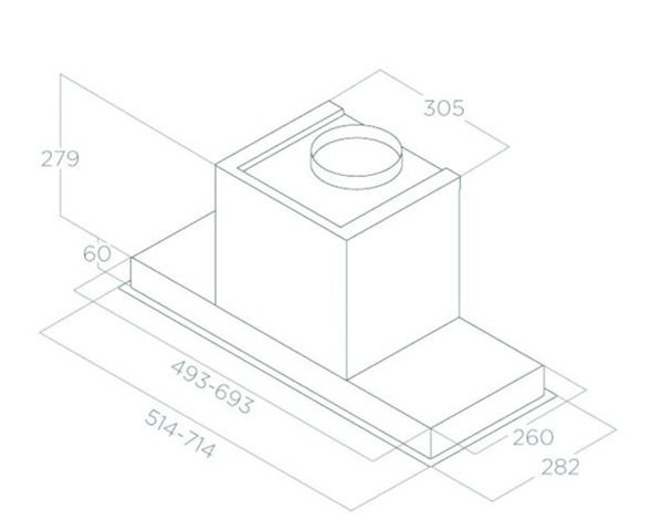 Kích thước máy hút mùi âm tủ Elica HIDDEN 2.0 IXGL/A/60 PRF0097676A