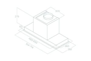 Kích thước máy hút mùi âm tủ Elica HIDDEN 2.0 IXGL/A/60 PRF0097676A