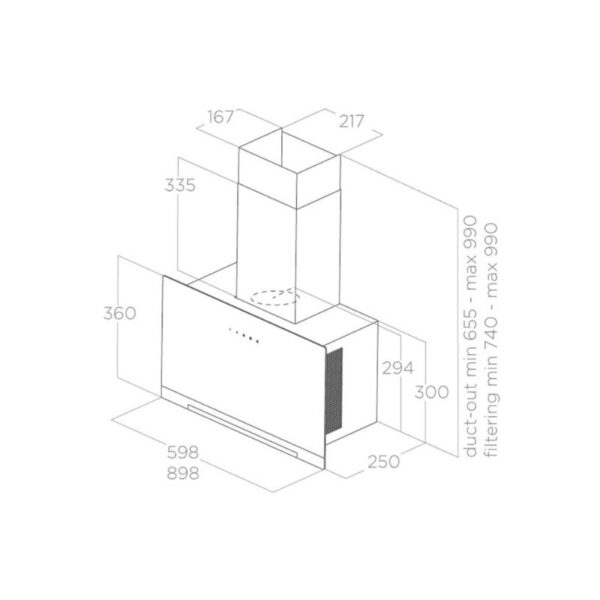 Kích thước máy hút mùi áp tường Elica PRF0166939