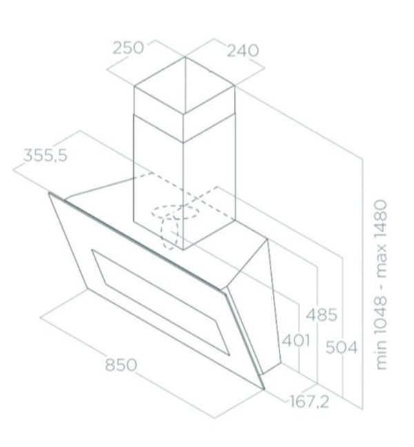 Kích thước máy hút mùi áp tường Elica BLOOM-S DEKT/A/85 PRF0164475